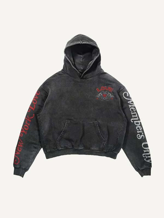 Cupid&Floral&Heart&Letter Print Slant Pockets Hoodie