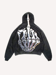 Skull Palm Slant Pockets Hoodie
