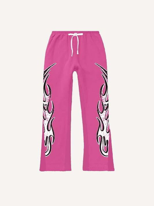 Graphic Faux Decal Print Elastic Waist Pants