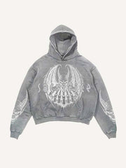 Demon&Wing&Letter Faux Decal Print Slant Pockets Hoodie
