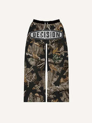 Branches&Graphic Print Elastic Waist Pants