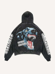 Animal&Letter Print Slant Pockets Hoodie