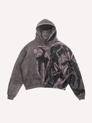 Skeleton&Figure Print Slant Pockets Hoodie