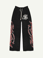 Letter Graphic Print Elastic Waist Pants
