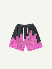 Colorblock Graphic Faux Decal Print Drawstring Waist Shorts