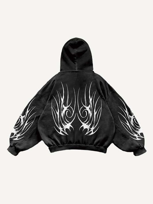 Graphic Zip Up Hooded Coat