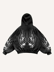 Graphic Zip Up Hooded Coat