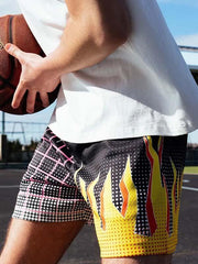 Fire Graphic Print Mesh Drawstring Waist Shorts