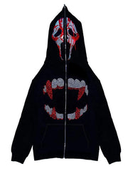 Vampire Fangs Skull Sequin Zip Up Hooded Coat