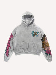 Figure&Letter&Cross Print Slant Pockets Hoodie