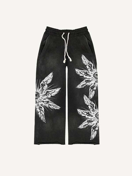 Eye&Wing Print Elastic Waist Pants