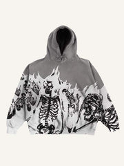 Skeleton Print Drawstring Hoodie