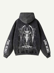 Skull&Figure&Wing&Letter Zip Up Slant Pockets Hooded Coat