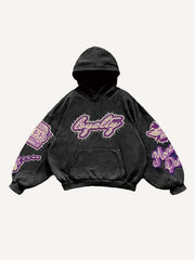 Skull&Letter&Fire&Money&Palm Faux Decal Print Slant Pockets Hoodie