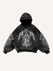 Angel Figure&Wing Graphic Print Slant Pockets Hoodie