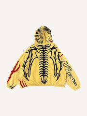 Skeleton&Letter&Demon Graphic Print Slant Pockets Hoodie