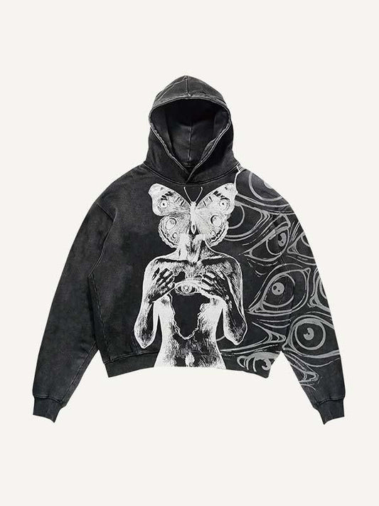 Figure&Eye&Butterfly Print Slant Pockets Hoodie