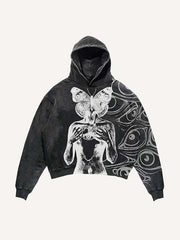 Figure&Eye&Butterfly Print Slant Pockets Hoodie