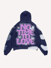 No Time To Love&Heart Faux Decal Print Slant Pockets Hoodie