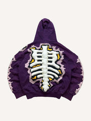 Skeleton Faux Decal Print Slant Pockets Hoodie
