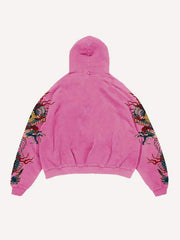 Dragon Letter Print Slant Pockets Hoodie