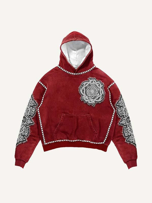 Cross&Letter Graphic Faux Decal Print Slant Pockets Hoodie