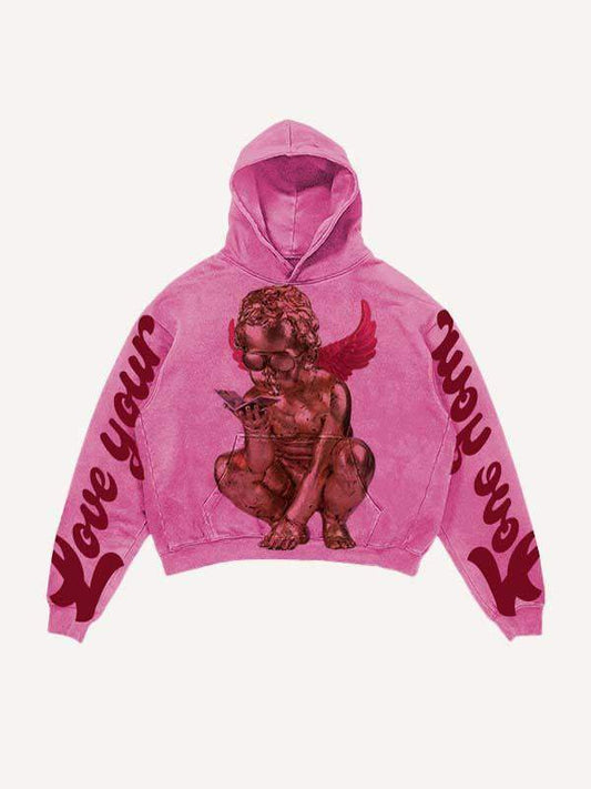 Love Your Little Angel&Cross Print Slant Pockets Hoodie