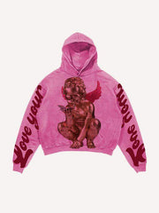 Love Your Little Angel&Cross Print Slant Pockets Hoodie