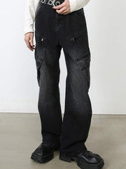 Flap Pocket Side Zipper Detail  Cargo Jeans