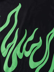 Green Fire Print Drawstring Waist Two-Piece Set