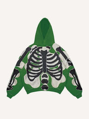 Colorblock Skeleton Faux Decal Print Slant Pockets Hoodie