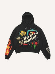 Skeleton&Letter Graphic Print Slant Pockets Hoodie