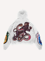 Tiger&Letter Graphic Print Slant Pockets Hoodie