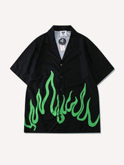 Green Fire Print Drawstring Waist Two-Piece Set