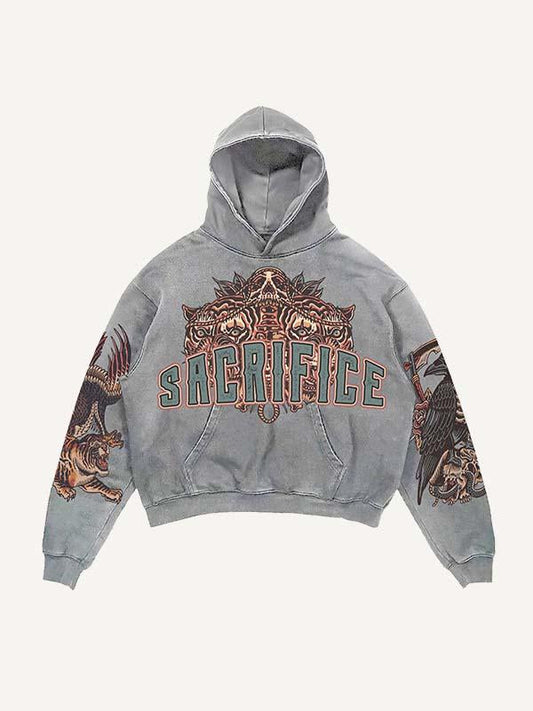 Demon&Animal&Letter Print Slant Pockets Hoodie
