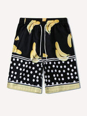 Colorblock Banana&Striped Graphic Drawstring Waist Two-Piece Set