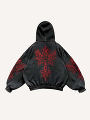 Angel&Cross Graphic Print Slant Pockets Hoodie
