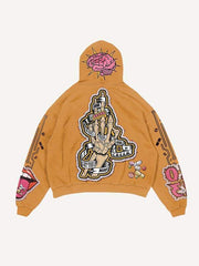 Skeleton Injection Medicine&Letter Faux Decal Print Slant Pockets Hoodie