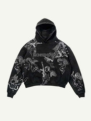 Skull Angel Letter Print Slant Pockets Hoodie