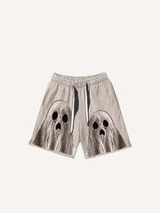3D Vision Ghost Print Drawstring Waist Shorts