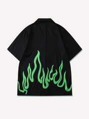 Green Fire Print Drawstring Waist Two-Piece Set