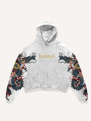 Dragon Letter Print Slant Pockets Hoodie