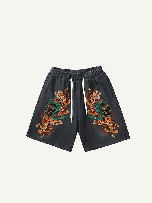 Shorts mit Tiger- und Dämonen-Print und Kordelzug in der Taille