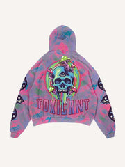 Skull&Mushroom&Eye&Letter Print Slant Pockets Hoodie