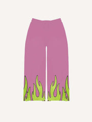 Eyeball&Skull&Star&Tongue&Fire Print Elastic Waist Pants