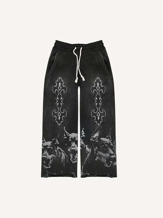 Dog Graphic Print Elastic Waist Pants