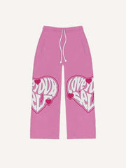 Heart&Letter Faux Decal Print Elastic Waist Pants