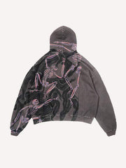 Skeleton&Figure Print Slant Pockets Hoodie