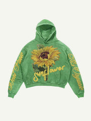 Kapuzenpullover mit Blumen- und Buchstabenmuster und schrägen Taschen