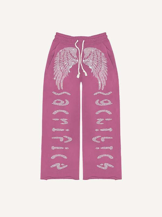 Hose mit Flügel- und Buchstaben-Imitat-Aufkleber-Print und elastischer Taille